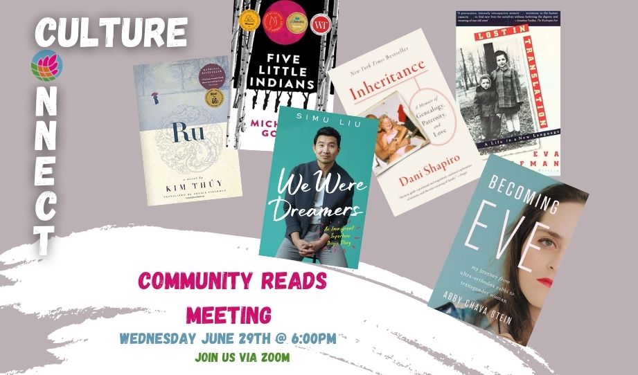 A graphic featuring a collage of book covers from the Culture Connect Community Reads
